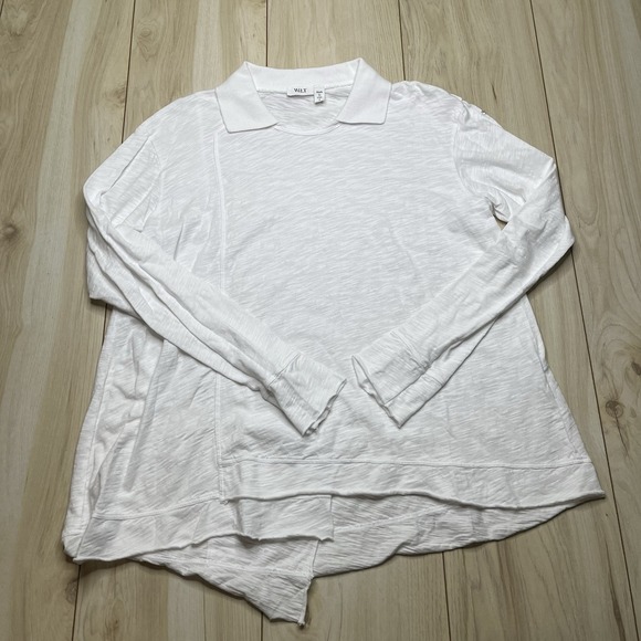 WILT Women's Asymmetrical Long Sleeve Pullover Cotton Top White Size Small USA - Picture 2 of 13